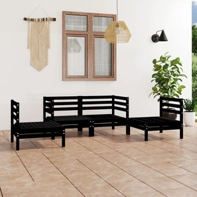 Set divani da giardino 4 pz nero in legno massello di pino