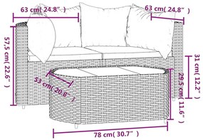 Set Mobili da Giardino 3 pz con Cuscini in Polyrattan Marrone