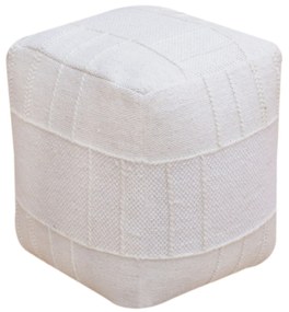 ORSON - pouf in lana avorio con decoro 40 x 40