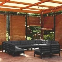 Set Divani da Giardino 11 pz con Cuscini Neri Massello di Pino 3097215