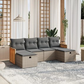 Set Divano da Giardino 6 pz con Cuscini Grigio in Polyrattan