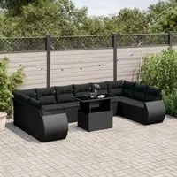 Set Divani da Giardino 11 pz con Cuscini in Polyrattan Nero 3268775