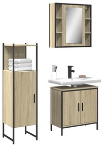 Set di mobili da bagno 3 pz rovere sonoma in legno multistrato