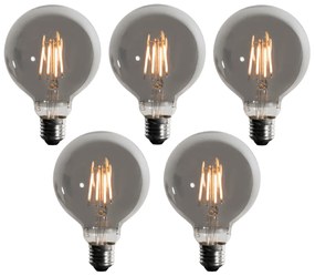 Set di 5 Lampadina LED dimmerabile E27 vetro fumé G95 5W 450lm 1900K