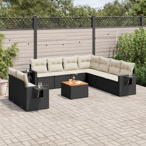 Set Divani da Giardino 10pz con Cuscini in Polyrattan Nero