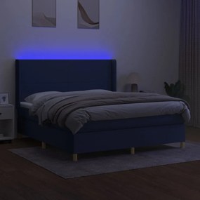 Letto a molle con materasso e led blu 180x200 cm in tessuto