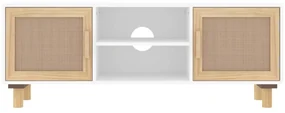 Mobile tv bianco 105x30x40 cm massello pino e rattan naturale