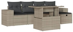 Set divano da giardino 6pz con cuscini grigio chiaro polyrattan