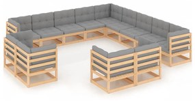 Set divani da giardino 13 pz con cuscini legno massello di pino