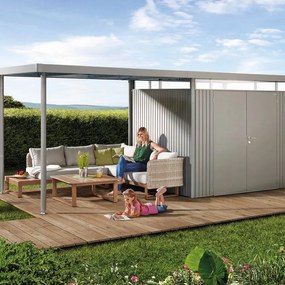 Casetta da giardino BIOHORT in acciaio Highline H5 grigio quarzo con porta doppio battente, superficie totale 8.66 m² e spessore parete 0.5 mm