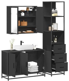 Set Mobili Da Bagno 3 Pz Nero İn Legno Multistrato /