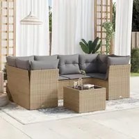 Set Divani da Giardino 7 pz con Cuscini Beige in Polyrattan 3249108