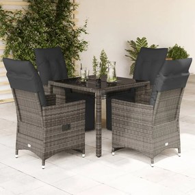 Set Bistrò Da Giardino 5 Pz Con Cuscini İn Polyrattan Grigio /