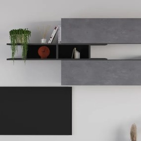 Parete Attrezzata 206 Cm Base TV E Pensili Antracite E Cemento Venus