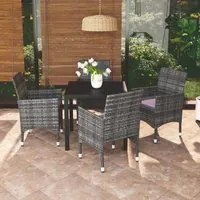 Set da Pranzo per Giardino 5 pz con Cuscini Polyrattan Grigiocod mxl 117854