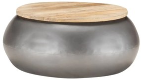 Tavolino Da Salotto Grigio 68x68x30 Cm Legno Massello Di Mango /