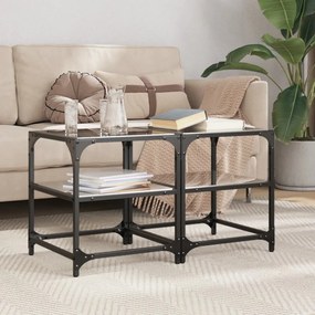 Tavolini Da Salotto Con Piano Vetro Nero 2pz 40x40x45cm Acciaio /