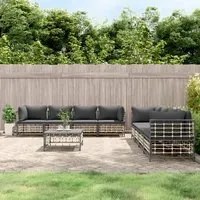 Set Divani da Giardino 9 pz con Cuscini Antracite in Polyrattan 3186709