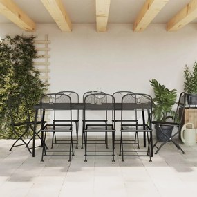 Set Da Pranzo Da Giardino 9pz Antracite İn Rete Metallica /