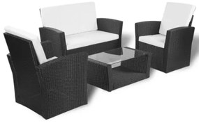 Set Divani da Giardino 4 pz con Cuscini in Polyrattan Nero