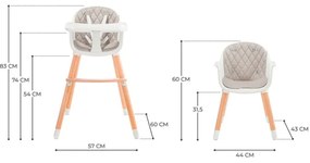 KINDERKRAFT - Sedia da pranzo per bambini 2v1 SIENNA faggio/grigio