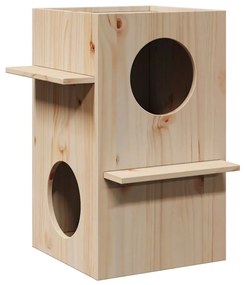 Cuccia Per Gatti 43x43x60 Cm İn Legno Massello Di Pino /