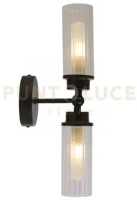 Applique imperial 2lt, metallo nero opaco e vetro trasparente a coste