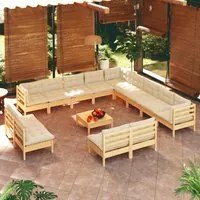 Set Divani da Giardino 14 pz con Cuscini Crema Massello di Pino cod mxl 48056