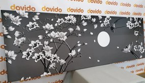 Stampa su tela – Uccellini in bianco e nero sul ramo dell'albero