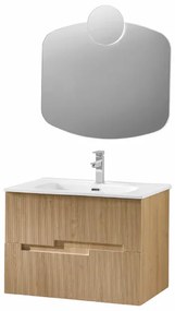 Mobile bagno sospeso 70 CM Rovere Chiaro con specchio LED e lavabo - RIGHE
