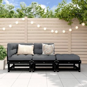 Set salotto da giardino 3 pz nero in legno massello di pino