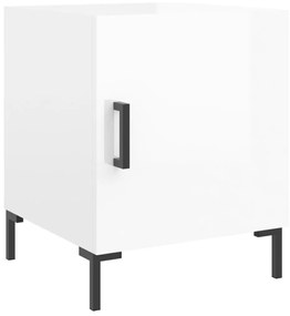 Comodini 2 pz bianco lucido 40x40x50 cm in legno multistrato