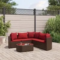 Set Divano da Giardino 6 pz con Cuscini Marrone in Polyrattan 3308397