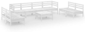 Set Divani da Giardino 9 pz Bianco in Legno Massello di Pino