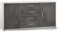 Credenza Mobile 2 ante con 4 cassetti 174x41x84H cm desing moderno in kit colore Ossido bianco e Ossido nero