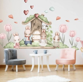 Adesivo murale - Coniglietti e la casa nel bosco | Inspio