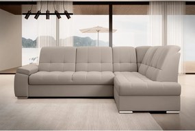 Divano angolare beige allungabile/con contenitore (con penisola a destra/a L) e rivestimento in velluto Sado – ELTAP