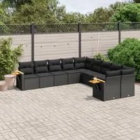 Set Divani da Giardino 10pz con Cuscini in Polyrattan Nero 3259591