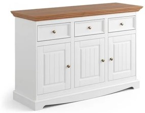 Credenza shabby chic in pino massello bicolore bianco e rovere