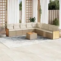 Set Divano da Giardino 10 pz con Cuscini Beige in Polyrattan 3227745