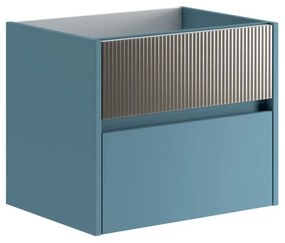 Mobile da bagno sotto lavabo Niwa blu pacifico frontale in vetro grigio carbone laccato opaco L 59.5 x H 50 x P 45.5 cm 2 cassetti, lavabo non incluso