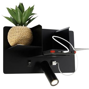 Applique moderna nera con LED e USB - Thijs