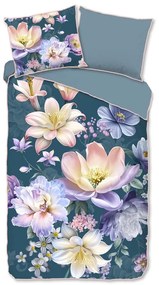 Set copripiumino e federa blu in raso di cotone per letto singolo/per letto esteso 140x220 cm Mirery – Descanso