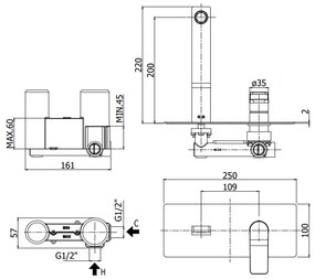 Paffoni Tilt Ti104no Miscelatore lavabo Incasso 2 Fori Piastra Rettangolare E Bocca 15 cm Nero Opaco