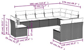 Set divano da giardino 10 pz con cuscini beige in polyrattan