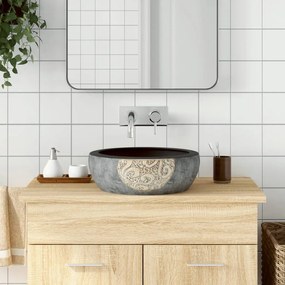 Lavabo Da Appoggio Nero E Marrone Rotondo ?41x14 Cm Ceramica /