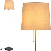 Lampada Piantana Terra Design Moderno Paralume E27 Tessuto Legno Metallo Nero