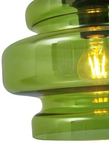Lampada a sospensione retrò nera con vetro verde a 3 luci - Denise