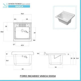 Mobile lavatoio 60x50 cm rovere con vasca in resina e asse lavapanni