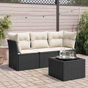 Set divani da giardino 4 pz con cuscini nero in polyrattan